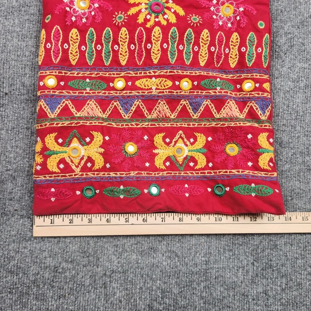 Red Cotton Embroidered Mirror Work Boho Hobo Shoulder Bag RN 17730 F423